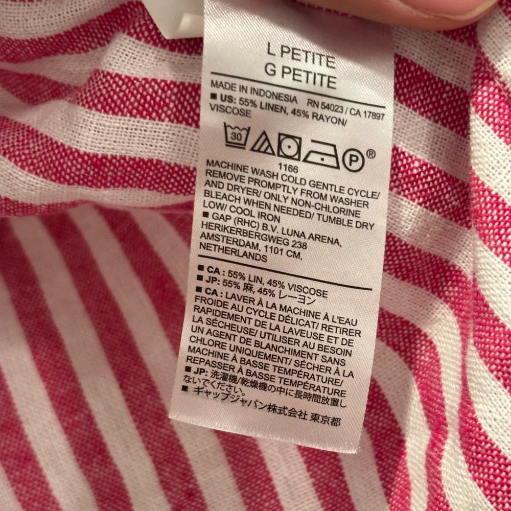 Banana Republic Mens Pink White Striped Linen Blend Button Down Shirt L Petite